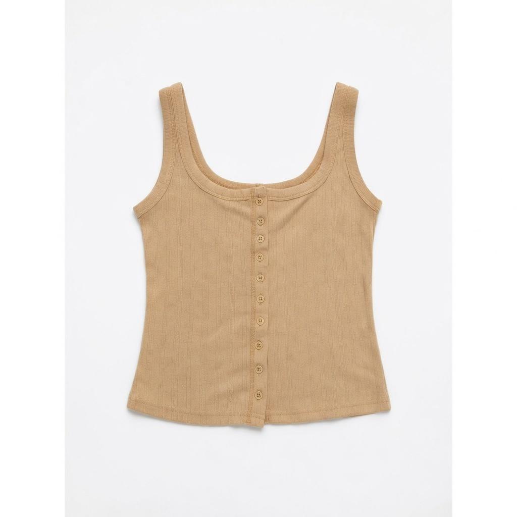  Beige Ribbed Vest Top, M