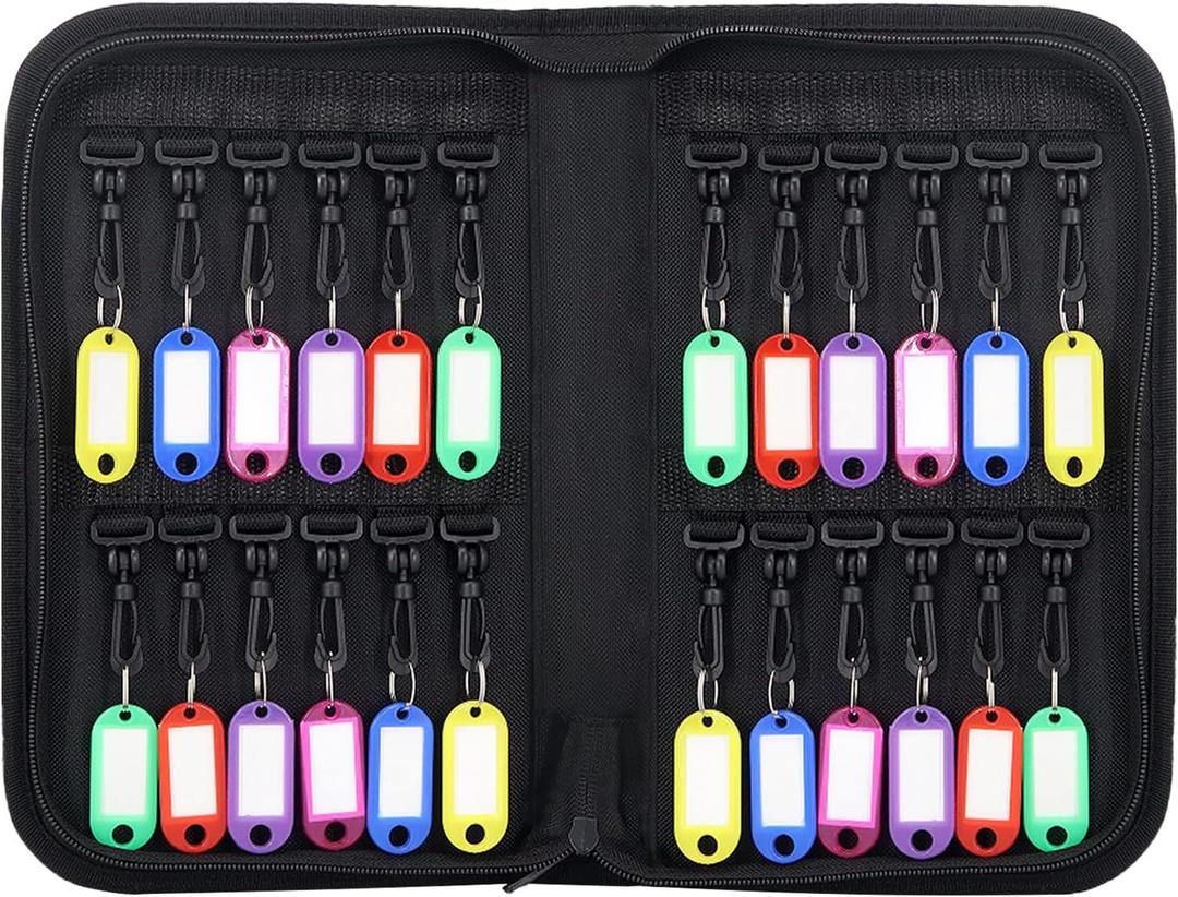 Portable Zippered Key Organizer, Waterproof Fireproof Key Case with 24 Key Hooks and Tags,Portable Key Storage for Rental Management Real Estate Sales Hotel Executives and Car Service(24 keys)