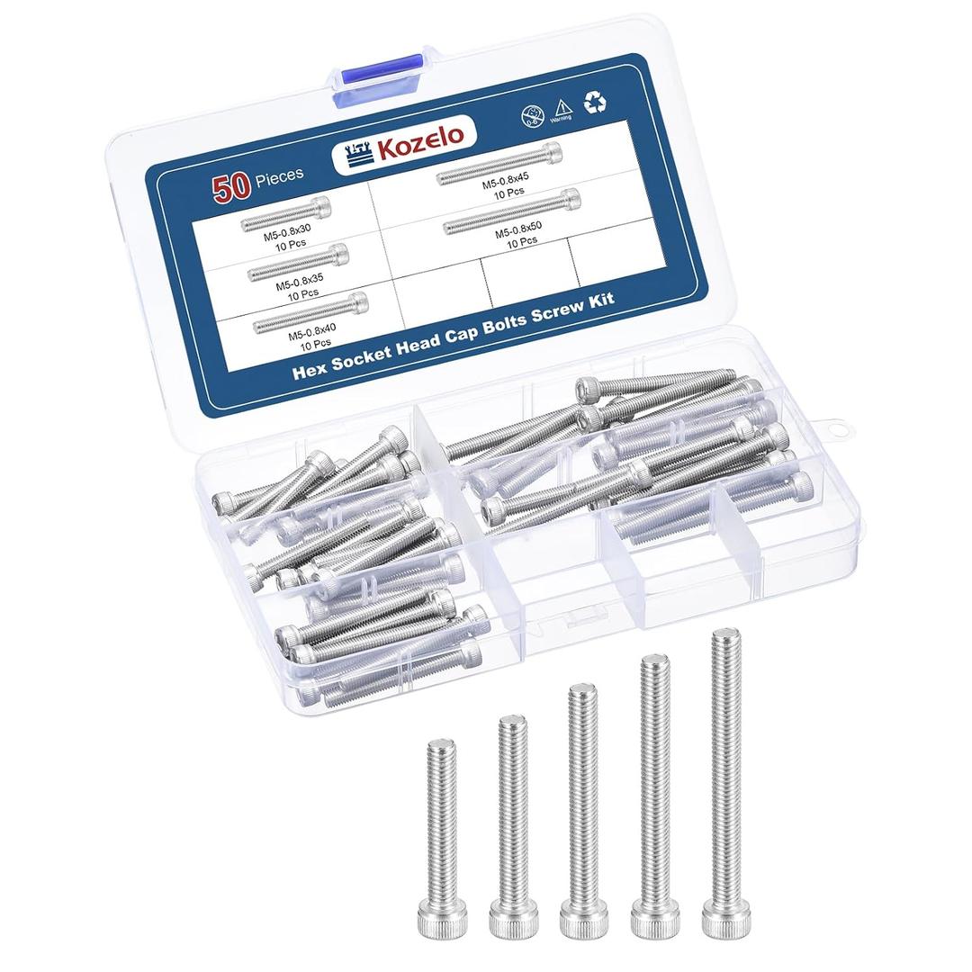 50pcs M5 Socket Head Cap Screws Bolts Nuts Assortment Kit - [M5x30/35/40/45/50mm] 304 Stainless Steel Allen Socket Drive for 3D Printer