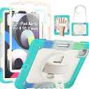 SEYMAC Case for iPad Air 5th/ 4th Generation 10.9", Full-Body Shockproof Protective Case with Screen Protector, Rotating Stand/Handle/Shoulder Strap/Pencil Holder for iPad Air 5/ Air 4, Colorful/Blue