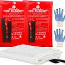 Emergency Fire Blanket for Home and Kitchen 2 Pack 40 x 40 Fiberglass Fire Safety Blanket Suppression Emergency With Gloves for School Fireplace Grill Car Office Garage Welding Warehouse Safety