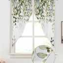 Sage Green Eucalyptus Swag Curtain Valance for Windows,Watercolor Leaves Window Treatments Short Swag Topper for Kitchen Windows Bathroom Bedroom,28 x 36 Inch