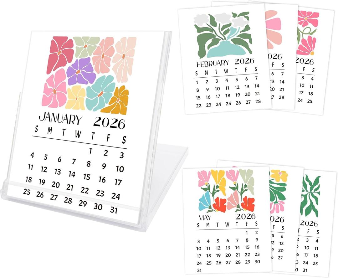 4 x Desk Calendar 2026-2027, Small School Year Calendar (January 2026 to June 2027), Floral Monthly Desktop Calendar for Home Office Table Desk Decoration, Gifts for Friends Coworkers-07