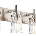 Bathroom Vanity Lighting Fixtures 4 Lights,Brushed Nickel Bathroom Vanity Lights with Clear Hammered Shade Wall Sconce Lighting Modern Farmhouse Bath Lighting