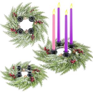 5 Pieces Christmas Wreath Advent Candle Holder Candle Centerpiece Decoration Christmas Advent Wreath with Candles Advent Candle Holder Wreath for Home School Advent Fireplace Church Decor (Classics)