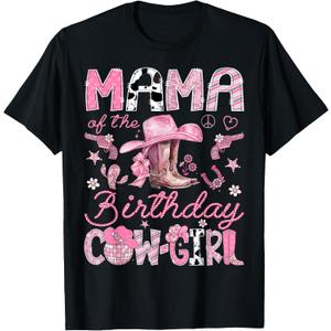 Mama Of The Birthday CowGirl Coquette Rodeo Mama T-Shirt (Black, L)