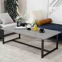 Farmhouse Coffee Table Rectangular Center Table for Living Room Table Wooden Tabletop with Metal Frame,Mid Century Modern Design,Easy Assembly,Wood Coffee Table,Grey, 35.43 X 17.72 X 13.19 Inches