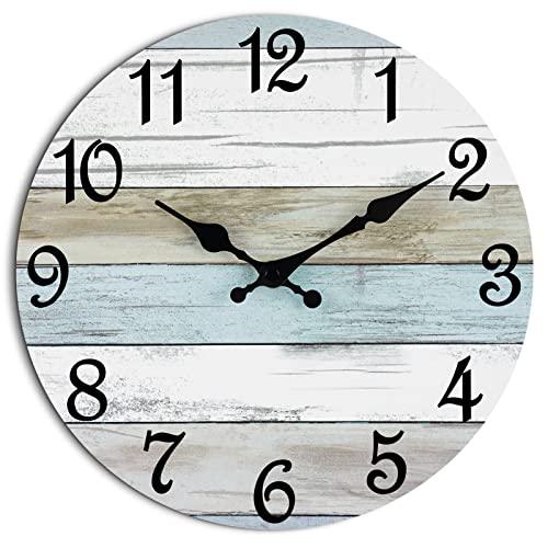 Amazon.com: CHYLIN Wall Clock - 18 Inch Silent Non Ticking Wall Clocks Battery Operated, Wooden Rustic Farmhouse Larger Clock Decorative for Living Room, Kitchen (Blue) : Home & Kitchen