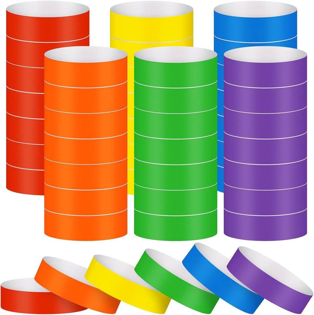 600 Counts Paper Wristbands Neon Wrist Bands Waterproof Hand Bands for Events Bulk Party Armbands Multicolor Pack Adhesive Bracelets Identification Wristbands for Concert Classroom (Neon Style)