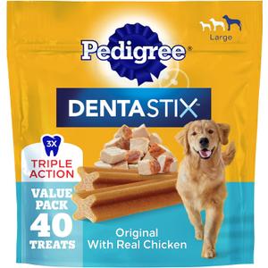 Pedigree Dentastix Large Dog Treats, Original Flavor with Real Chicken, 2.08 lb. Bag (40 Treats Total) (40 Count (Pack of 1))