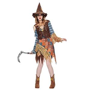EraSpooky Women Wicked Scarecrow Costume Adult Halloween Straw Dress Kit M