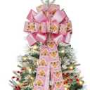 Choies Christmas Tree Bows,53 x 13 Inch Glitter Pink Bow Topper for Christmas Tree,Large Christmas Tree Bow with Long Streamers,Wired Edge Decorative Bow for Wreath Door Party Xmas Decoration