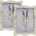 Elegant Pearl and Crystal Metal Picture Frame, White, 4 * 6in,5x7 Inch, Decorative Border, Wedding Style Photo Display, Silver Plated for Tabletop Display,2 Pack(PICTURE RANDOM) (2, 5 * 7)