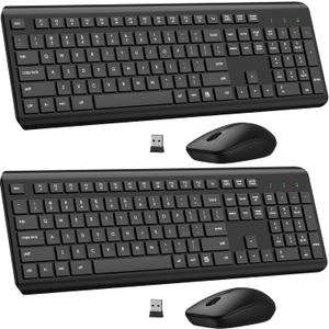 Wireless Keyboard and Mouse Combo, Full Size Silent Ergonomic Keyboard and Mouse, Long Battery Life, Optical Mouse, 2.4G Lag-Free Cordless Mice Keyboard for Computer, Mac, Laptop, PC, Window(2 Pack)