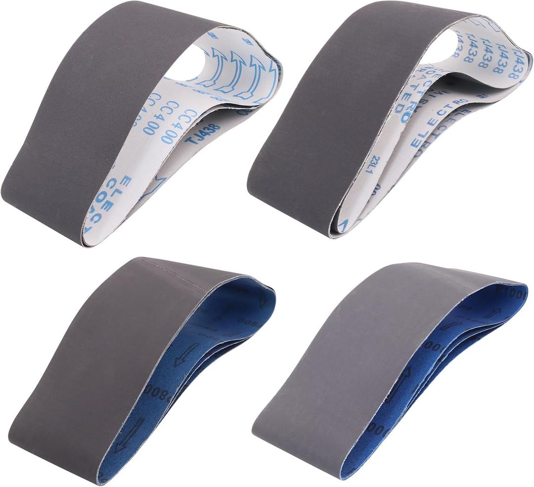 12 Pack 3 x 24 Inch Silicon Carbide Sanding Belts, 3 Each of 400 600 800 1000 Grit 3x24 Sanding Belts Medium Fine Grit Assortment, 3 x 24 Belt Sander Sanding Belts for Woodworking