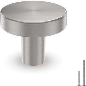 homdiy 10 Pack Brushed Nickel Cabinet Knobs, Round Kitchen Drawer Knobs, Silver Knobs for Cabinets, Metal Handles for Desk Drawers Cupboard