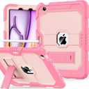 OKP Case for iPad Air 11-inch M2/M3 (2024/2025) (Air 6th), for iPad Air 5th/4th Generation (2022/2020) 10.9'', Heavy Duty Rugged Air 6 5 4 th Gen iPad Cover with Pencil Holder/Stand, Pink+LightPink