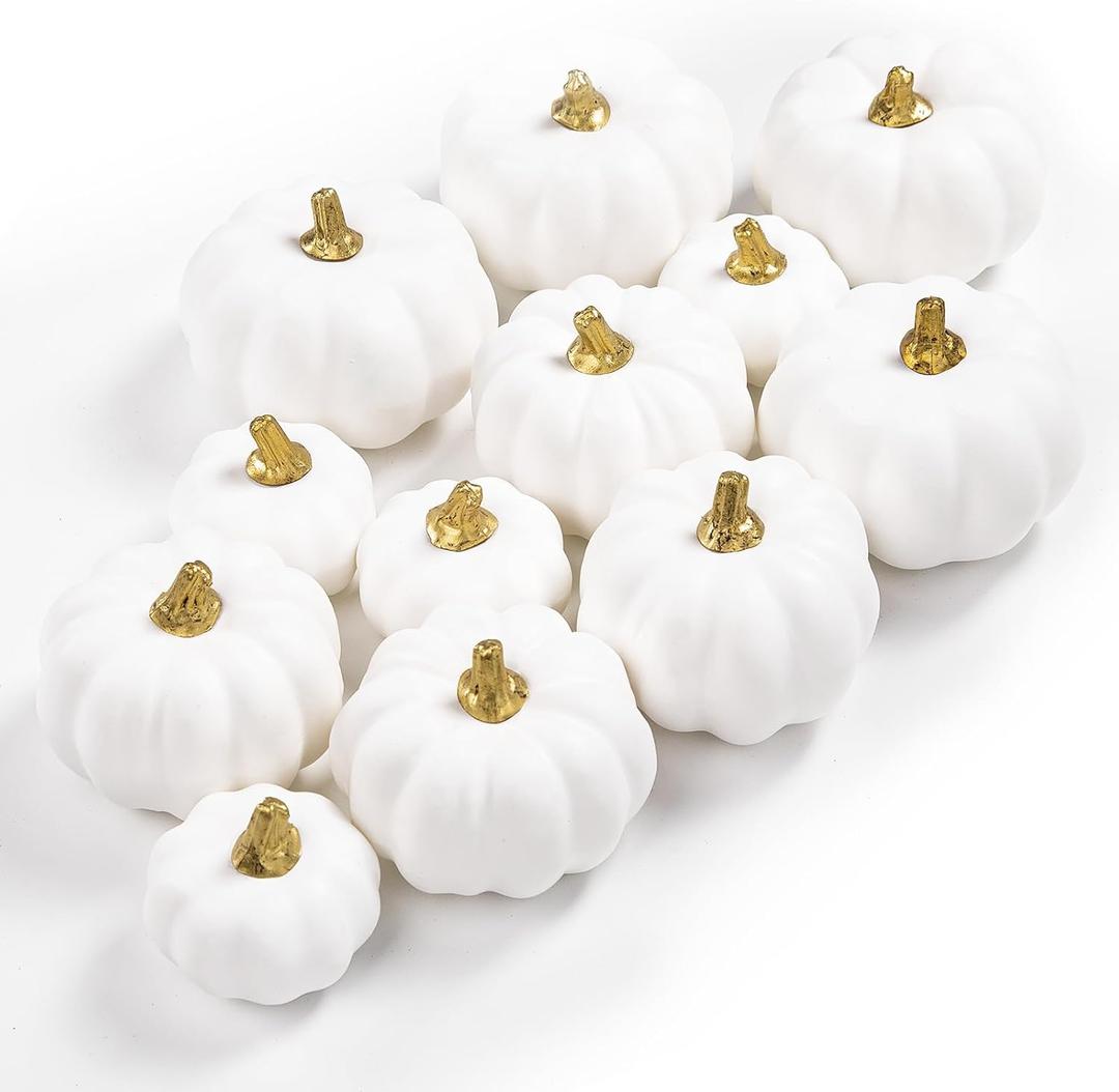 Ywlake 12 Pcs Artificial Pumpkins Fall Decorations, Mini Small Fake Pumpkin for Autumn Harvest Halloween Thanksgiving Faux Pumpkins Home Table Decor (White)