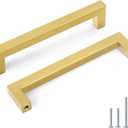 Goldenwarm 45 Pack 6-1/4 inch Gold Cabinet Pulls Brushed Brass Drawer Handles Modern Square Stainless Steel Hardware Pull for Kitchen Cupboard Dresser