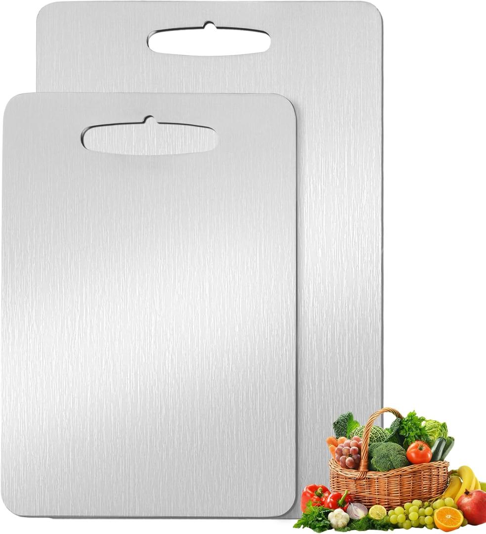 2 Pack Titanium Cutting Board, 2025 New Upgrade 100% Pure Titanium Cutting Boards for Kitchen, Hygiene & Durability Non Stick Chopping Board, Double sided Cutting Mat, Easy to Clean M & L