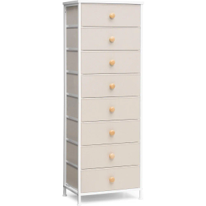 Crestlive Products Tall Dresser, 8-Drawer Fabirc Storage Tower, Chests of Drawers - Vertical Organizer Unit for Bedroom, Hallway, Entryway, Nursery, Closets - Steel Frame, Wood Top & Handles (Beige)