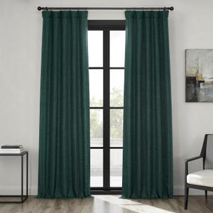 HPD Half Price Drapes - Faux Linen Curtains for Living Room (1 Panel) - 50W X 108L - Textured Room Darkening Curtains for Bedroom 108 Inches Long - Drapes for Home Decor, Focal Green
