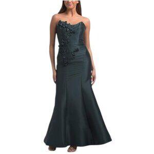 Betsy & Adam Women's Long Sleeve Raised Floral Lace Midi Length Dress (Size 2, Pine)