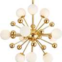 KCO Lighting Sputnik Chandelier Lighting Fixture Gold Mid Century Modern Hanging Pendant Light, Frosted Glass Modern Ceiling Pendant Light Living Room Dining Room (11 Lights)