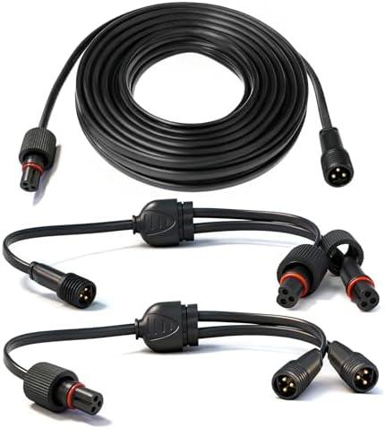 19.6FT Outdoor Light Extension Cord Compatible with Govee 3-Pin Waterproof Power Cable with 2 Y-Splitter IP68 Permanent Lighting Extension Wire for Patio Garden Roof Decorations