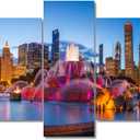 Native American Wall Decor Chicago Skyline Paintings America Cityscape Artwork Chicago Buckingham Fountain Canvas Wall Art Framed Modern Artwork Home Decorations (60" Wx32 H)