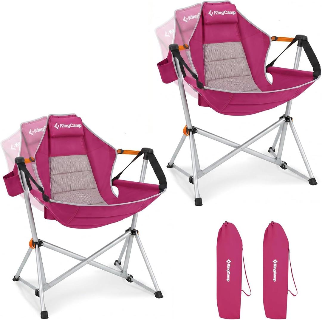 KingCamp Hammock Camping Chair, 400lbs Heavy Duty Swing Chairs for Adults
Portable Camp Chair, Oversized Folding Rocker, 10.3lbs Aluminum Frame, Adjustable recline for Outdoor Beach Patio RV Sport