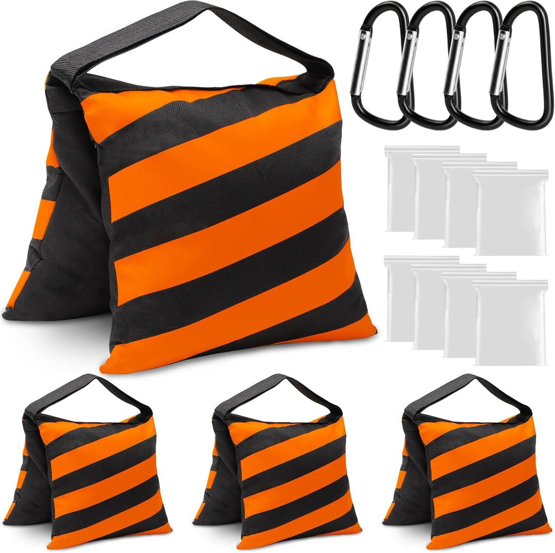 4 Packs Orange Sandbag Weight Bags for Light Stand Photography Video Equipments, Heavy Duty Saddlebags for Backdrop Stand, Photo Tripod, Canopy, Pop up Tent, Umbrella Base, Fishing Chair, Picnic Table