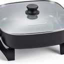 Elite Gourmet 12" x 12" x 3" Ceralast PFAS Free Ceramic Electric Skillet, Dishwasher Safe, Xtra Deep Dish, Rapid Heat 1200W, Black (7.5Qt)