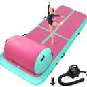 Inflatable Gymnastics Tumble Mat and Air Roller Set, Air Mat Track and Gymnastics Air Barrel with Electric Air Pump for Home Use Outdoor Training Cheerleading Beach Park Size: 40x23.6 Inch Roller/10x3.3x0.3ft Mat