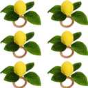 Lemon Napkin Rings Set of 6, Faux Lemon Summer Farmhouse Napkin Ring Holder for Dining Table Decor Banquet Wedding Birthday Thanksgiving Christmas Easter Holiday Table Decorations