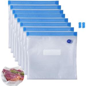 Sous Vide Bags-BPA-Free Reusable Vacuum Seal Bags for Food/Freezing safe-20pcs (8.6 * 8.5in) Vacuum Food Storage Bags & Seal Clips for Sous Vide Cooking-HOMYLAND
