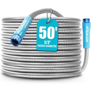 Aqua Joe AJSGH50 Stainless-Steel Garden Hose, Kink-Free Hose, 300 PSI Max, 50 Feet Long