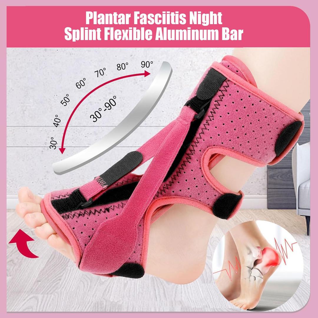 Plantar Fasciitis Night Splint Relief Brace,Plantar Fasciitis Relief Straps,Support Relief Foot Drop Achilles Tendonitis(Pink-2PC)
