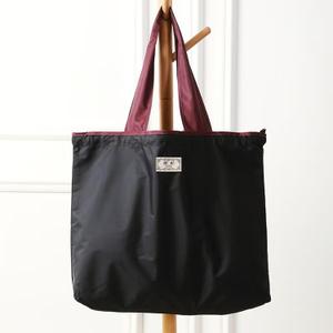 Foldable Tote Bag Pull the Rope Closure Collapsible Packable Reusable Large Grocery Shopping Bags with Handles and Strap (Black)