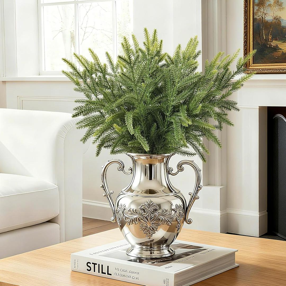 30 PCS Real Touch Christmas Norfolk Pine Stems Branches, 13 Inch Soft Droopy Artificial Greenery Pine Picks Faux Greenery Stems for Table Garland Wreath Mantel Holiday Indoor Home Decor