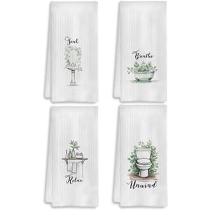 COWEB Boho Botanical Bathroom Hand Towels Set of 4, Relax Breathe Soak Unwind Decorative Hand Towels for Gym Yoga Spa Bathroom Decor, 16x24 Inches