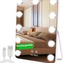 halumao Vanity Mirror with Lights, Rechargeable Makeup Mirror, 14.6" Lighted Makeup Mirror for Dressing Room & Bedroom，Memory Function