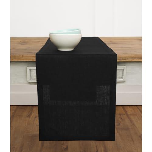 Solino Home Linen Black Table Runner 132 Inches Long - 100% Pure Linen Extra Long Table Runner 14 x 132 Inch for Mothers Day - Fete