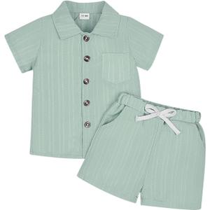 Toddler Baby Boys Clothes Ribbed Button-Down Shirt Tops +Shorts Pocket Outfit 2 PCS set 12 Months-5T Without Tee (Green)