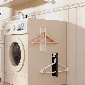 2 Pack Magnetic Hanger Holder for Laundry Room, Coat Hanger Organizer, Magnetic Shelf, Storage Rack for Washing Machine, Closet (Black)