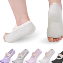 YOZHAKOU Women's Fashion Toe Separator Yoga Socks with Non-Slip Grips, Lace Trim - Breathable & Stretchy for Pilates, Ballet, Pack 2