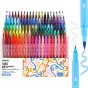 Grabie Dual Tip Water-Based Sketch Marker Set of 100, Fineliner & Brush Drawing Pens, Brush Marker Pens, 100 Colored Markers for Adult Coloring Books No Bleeding, Drawing, Sketching