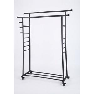 Heavy-Duty Double-Rail Rolling Garment Rack with Side Hooks and Shoe Storage