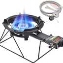 ARC Outdoor Propane Burner Stove, 13" Single Cast Iron Portable With Sturdy Stand, Adjustable Regulator, Stainless Steel Hose - Perfect for Outdoor Wok