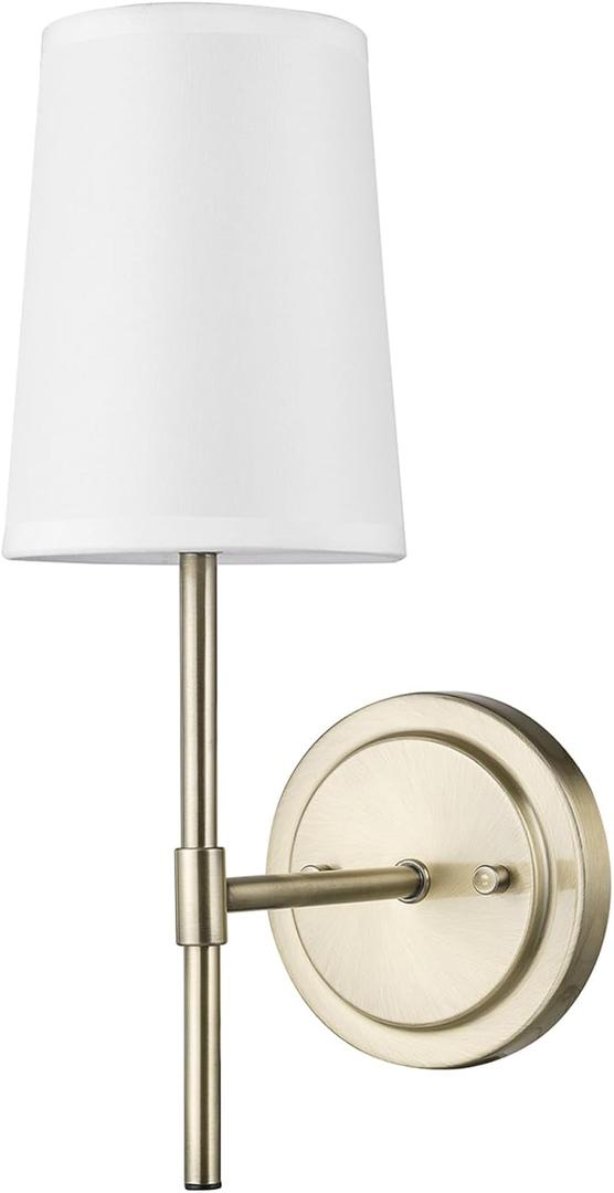 Globe Electric 51861 Clarissa 1-Light Wall Sconce, Matte Brass, White Fabric Shade, Bulb Not Included